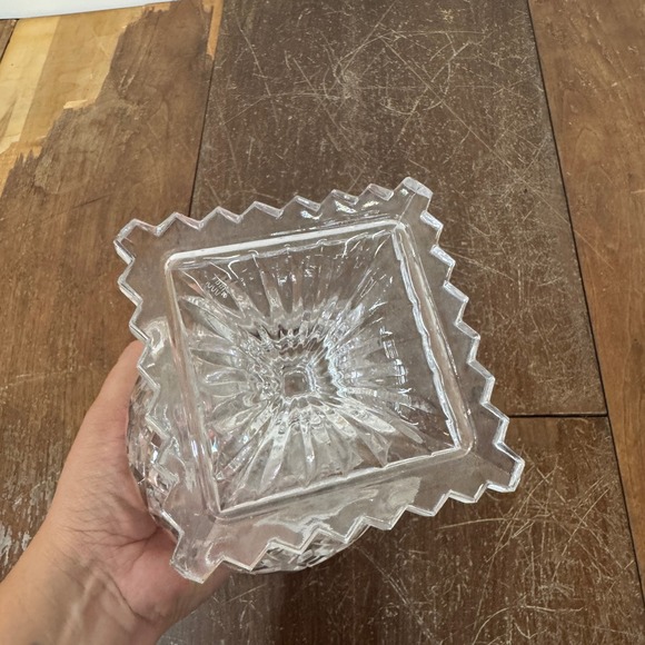 Crystal Glass Vase Candle Holder Diamond‎ Cut Square Base Elegant Decor - Picture 3 of 8